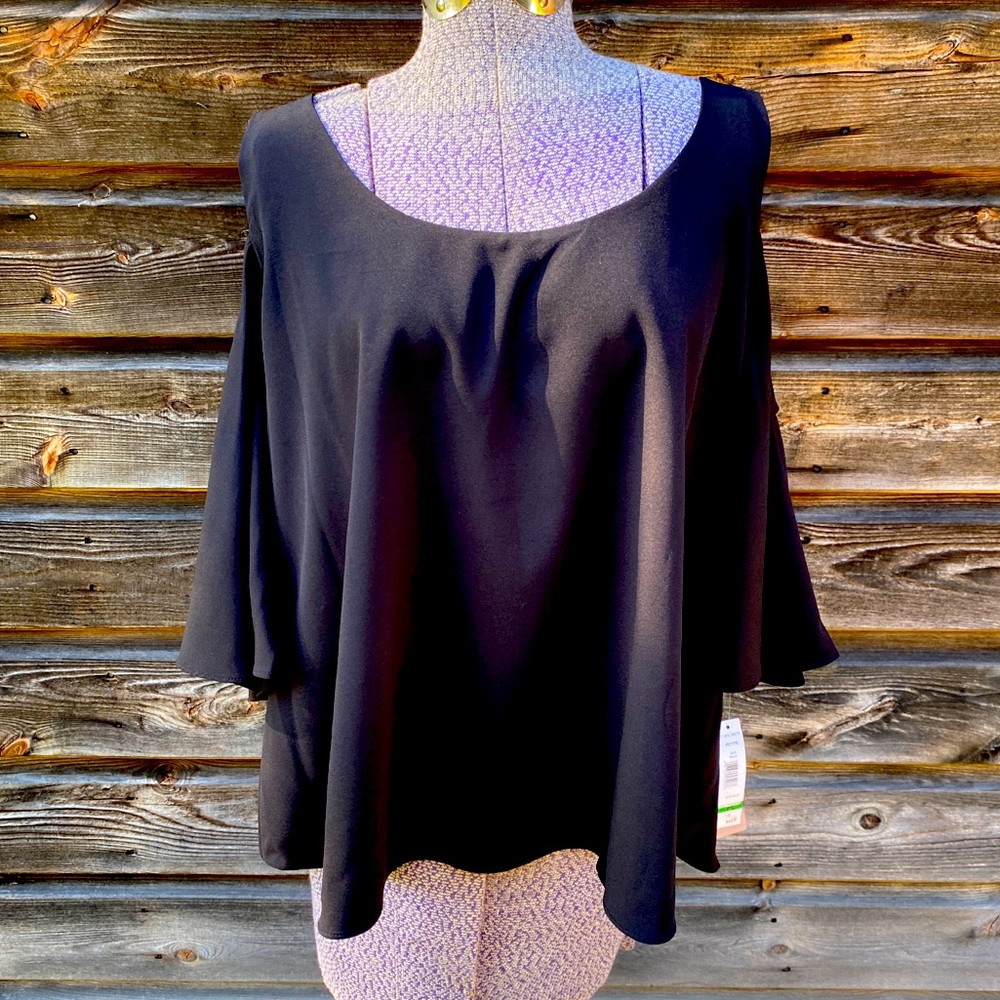 Nygard Black Cold Shoulder Winged Sleeve Blouse